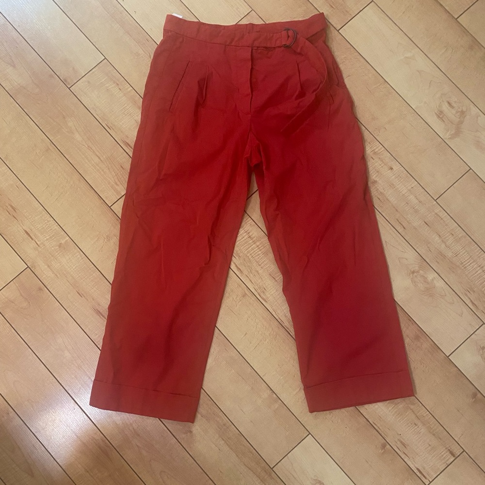 BRUNELLO CUCINELLI Size 42 US 6 Red Cotton Wide Leg Pants Pleated Cuffed